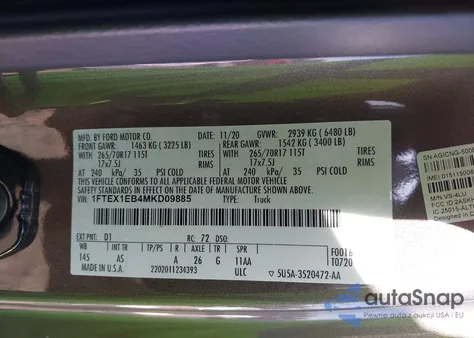 2021 Ford F-150 Xl from USA, damaged, VIN 1FTEX1EB4MKD09885